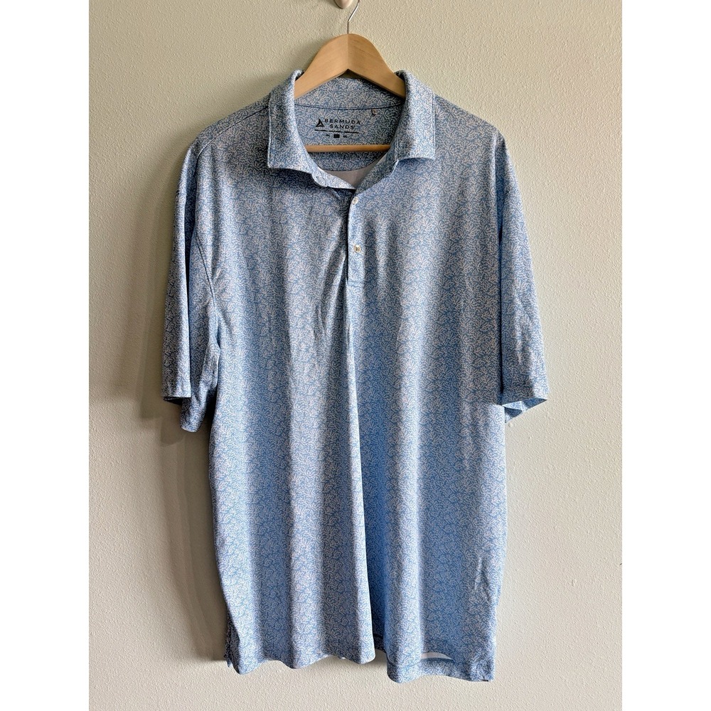 Bermuda Sands Men's Golf Polo XXL blue white Coral pattern vacation‎ activewear